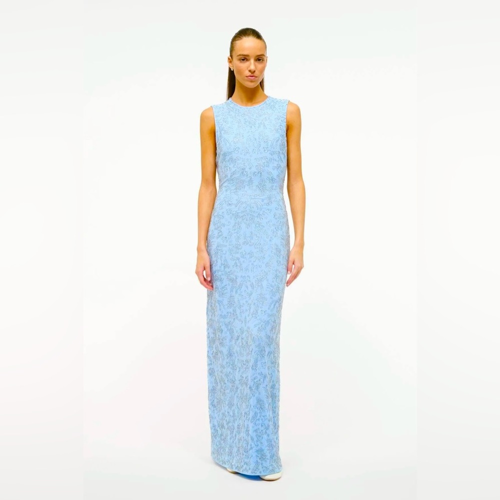 STAUD Light Blue Lace Maxi Dress